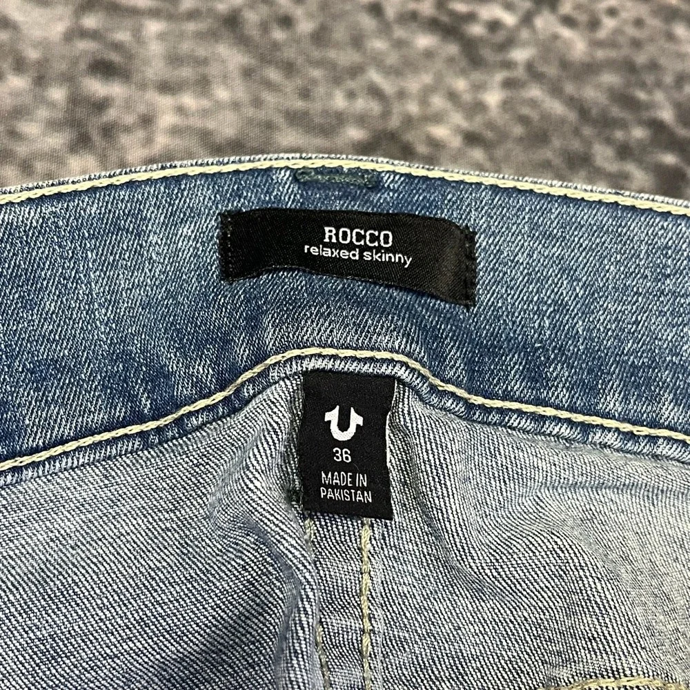 True Religion Rocco Relaxed Skinny Jeans Mens 36x34 Blue Stitch Logo Hip-Hop